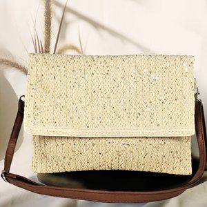 Sequin Embellished Straw Clutch / Crossbody Bag